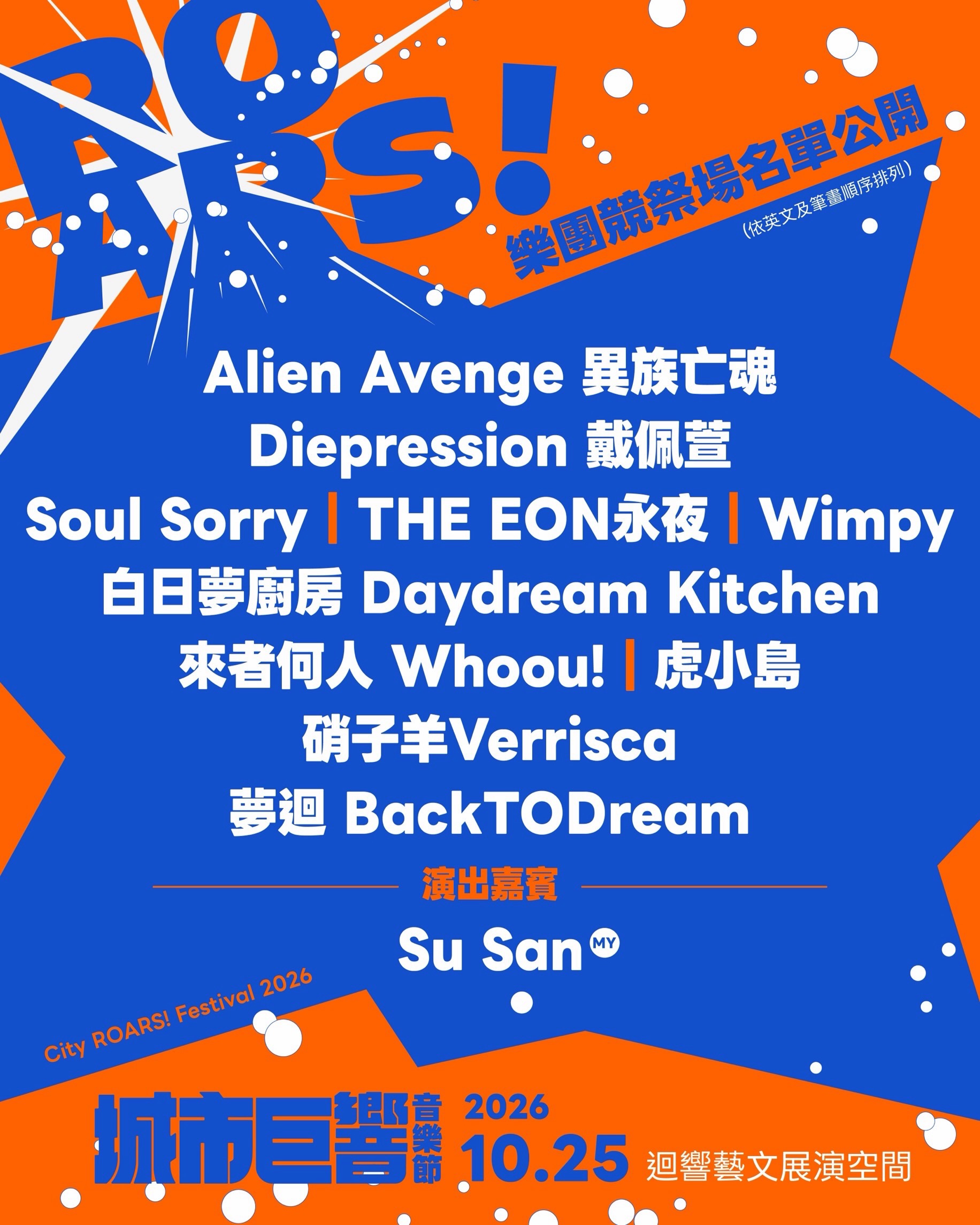 城市巨響音樂節 City ROARS! Festival 2026｜10/25 樂團競祭場 活動海報
